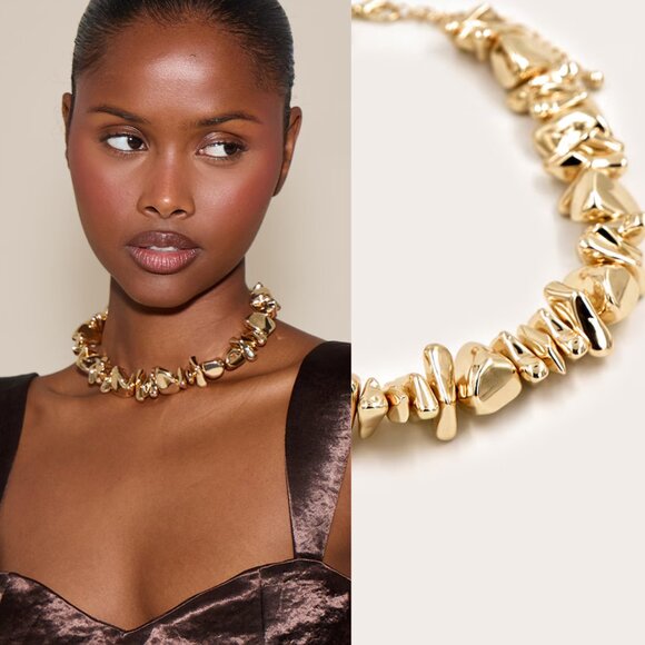 Acrylic Gold Digger Nugget Style Statement Necklace NEW NWT - Picture 3 of 4